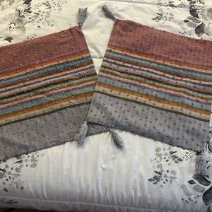 Multicolor Striped Pillow Covers with Tassels